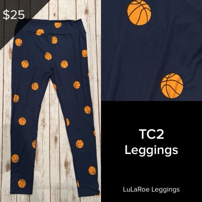 LuLaRoe NEW For The Win Collection Leggings TC2 Sizes 18+ Sports Basketball Blue