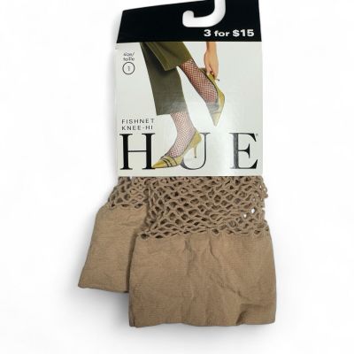 HUE Womens Fishnet Knee High Womens Size 1 Natural Beige Full Toe 1 Pair New