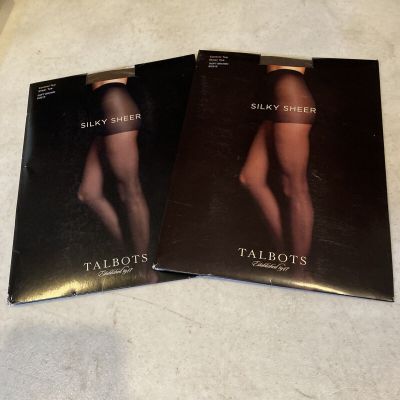 Two Pairs Talbots Silky Sheer Pantyhose Control Top Sheer Toe Soft Brown Size B