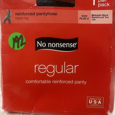 (192) No Nonsense  reinforce pantyhose Size  Plus 2 Black