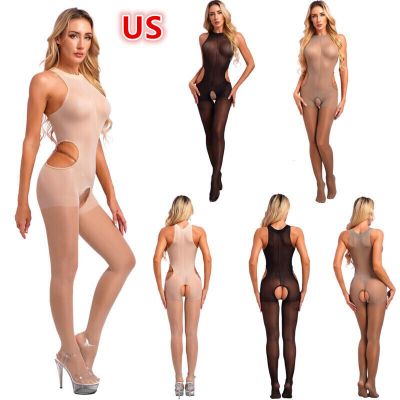 Women's See Through Bodystocking Lingerie Sleeveless Crotchless Bodysuit Catsuit