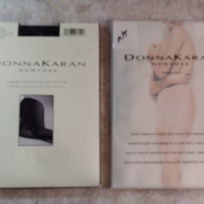 Donna Karan Control Top Pantyhose - Black & Medium Nude - Size Tall - 2 Pairs