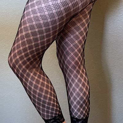 Lace Leggings Triple Patterned Fishnet Hosiery Regular Size Black