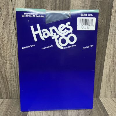 Vintage Hanes Too Pantyhose Style 117 Sz AB Classic Navy Sandalfoot