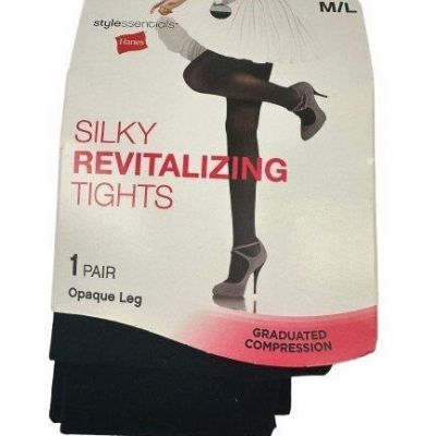 Hanes Silky Revitalizing Tights  - Opaque Leg, M/L, Black, Graduated Compression