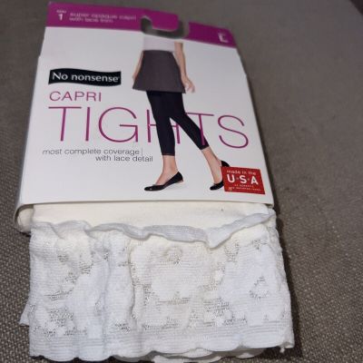 No Nonsense White Capri Lace Trim Tights Sz L