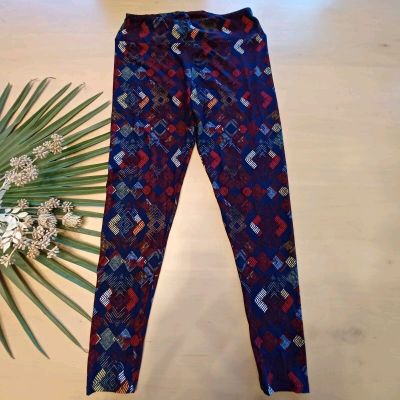 Lularoe Size TC Tall And Curvy Navy Blue Geometric Design Leggings