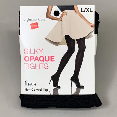 STYLE ESSENTIALS Tights Hanes Silky Opaque Size L XL Black Non Control Top