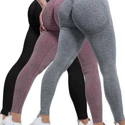 3 Piece Workout Leggings Sets for Women, Gym Scrunch Butt Butt Lifting Seamless