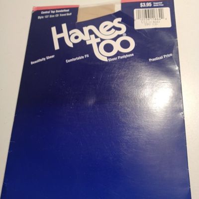 Hanes Too Pantyhose Control Top Sandalfoot Size CD travel Buff