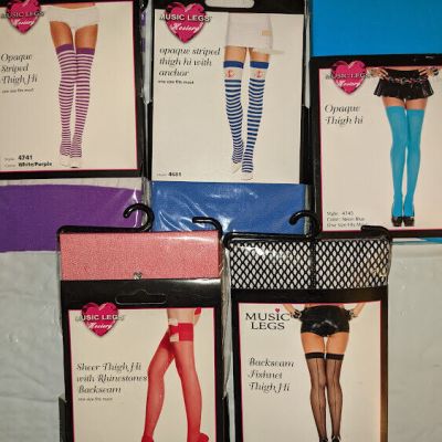 Music Leg Thigh Hi Stockings - Halloween Costume Fishnet Stripes Backseam Opaque