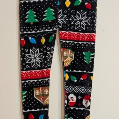 No Boundaries NO BO Christmas Holiday Lights Santa Leggings Juniors Small 3/5