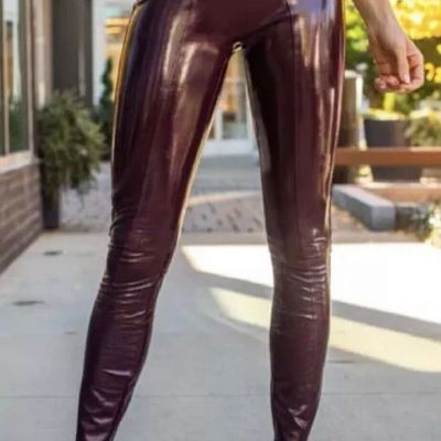 NWT New SPANX Faux Patent Leather Gloss LEGGINGS-20301T (Tall)-Ruby-Size MEDIUM