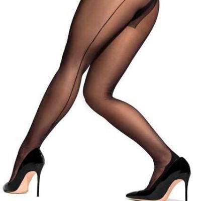 Ultra-Soft Backseam Sheer Tights for Women [Made X-Large Black With Black Seam