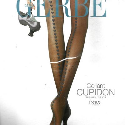 Women's GERBE Cupidon Tights Size 1 Noir Colored Heart Shape Back Seamed NEW!