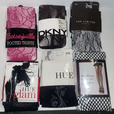 Lot of 6 Ass’t Fashion Tights Betsey Johnson DKNY HUE Limited Sz Small/ Medium