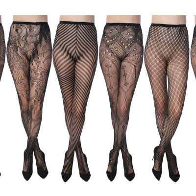 Women Fishnet Lace Stocking Tights Pantyhose Regular & Plus Sizes 1009 (6-Pairs)