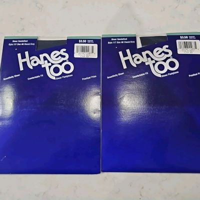 Lot Of 2 Hanes Too Pantyhose #117 Size AB Control Sheer Sandalfoot Classic Navy