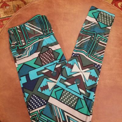 LuLaRoe Leggings OS, Teal/Blue/Green/White, Abstract Geometric, NEW