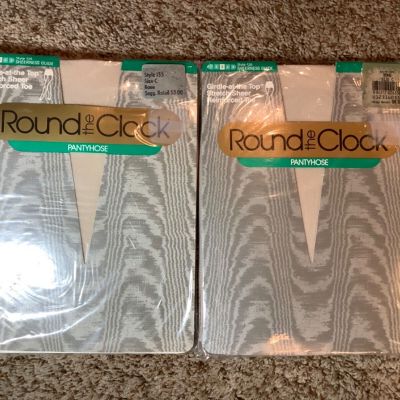 Lot of 2 Round The Clock Girdle-At-the-Top RT Sheer PANTYHOSE Bone Size C NEW