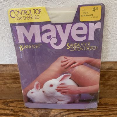 Vintage MAYER BUNNY SOFT Control Top Pantyhose Hosiery Tall Ivory Sandalfoot