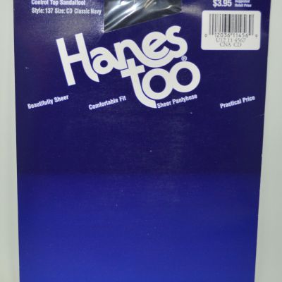 Vintage Hanes Too Pantyhose Control Top Style 137 Classic Navy Size CD 1994