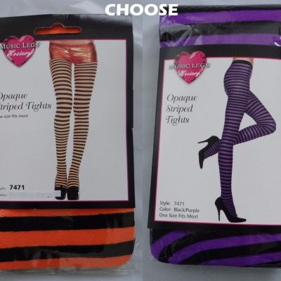 Music Legs Women's Opaque orange or purple w black stripe Tights,O/S