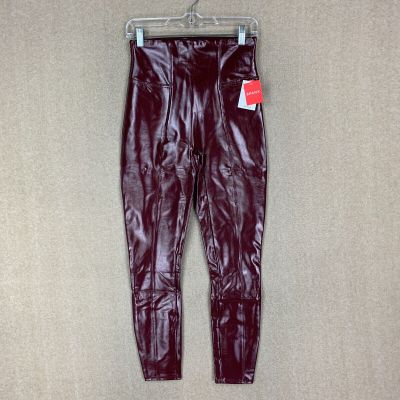 SPANX Faux Patent Leather Leggings Size Medium Liquid Gloss Ruby Vegan