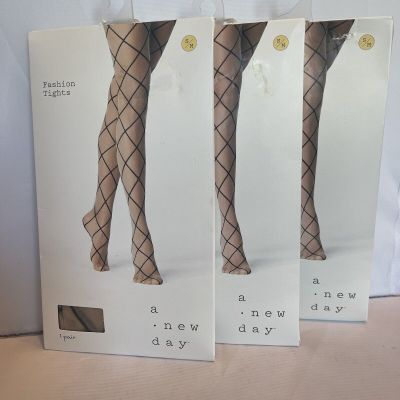 3 Pack A New Day Women's Fashion Tights Size S/M Nude, Black Fishnet, Rave Raver