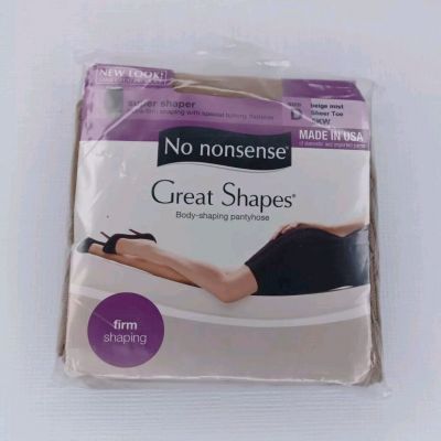 NO Nonsense Great Shapes BodyShaping Pantyhose Size D Beige Mist Sheer Toe