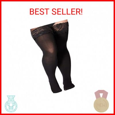 Moon Wood Plus Size Thigh High Stockings Womens 55D Semi Sheer Silicone Lace Top