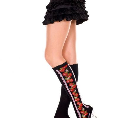 sexy MUSIC LEGS strawberry print OPAQUE knee HIGH hi STOCKINGS socks PANTYHOSE