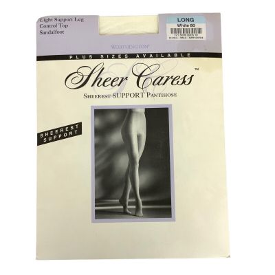 Worthington Sheer Caress Sheerest Support Pantyhose Long White Control Top 90s