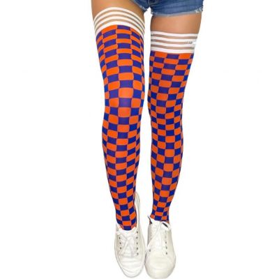 Kixies Game Day Orange and Blue Thigh High Stockings No Slip Grips Size C NEW