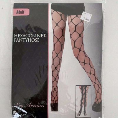 LEG AVENUE Adult HEXAGON NET WIDE BACK SEAM FISHNET TIGHTS IN BLACk