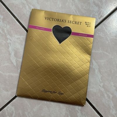 DEADSTOCK VINTAGE Victoria's Secret Silky Sheer Stockings Hose Jet Black Medium