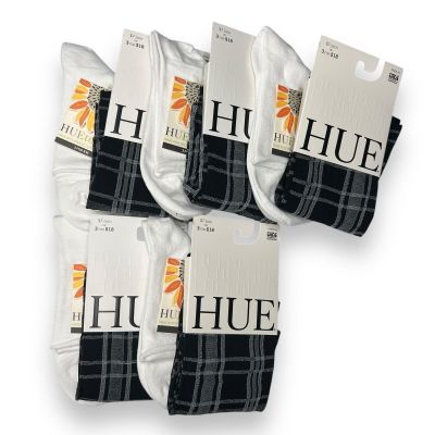 HUE Black Plaid Knee Hi White Roll Top Variety One Size 10 Pairs