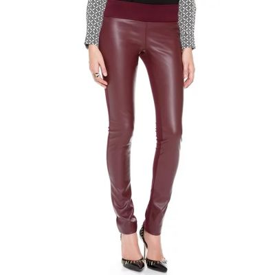 Club Monaco Size 6 Tasha Faux Leather Leggings Ponte Knit Pant Burgundy solid