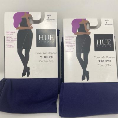 (2 Pack)Hue Studio Women's 90D Opaque Control Top Tights-Blackberry (Size 1)