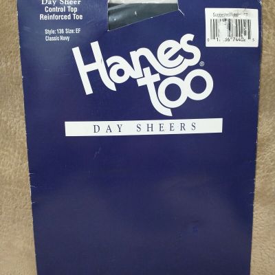 VTG Hanes Too Day Sheers Pantyhose Size: EF Control Top Classic Navy Style 136