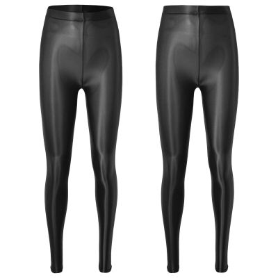 Women Men Shiny Metallic Liquid Wet Look Gym Yoga Sports Trousers Sexy Club Wear