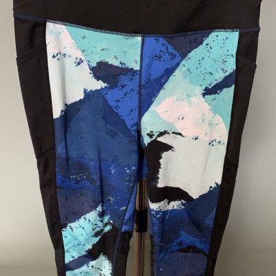 Rise By LuLaRoe Blk/Blue Print Leggings Sz 1X