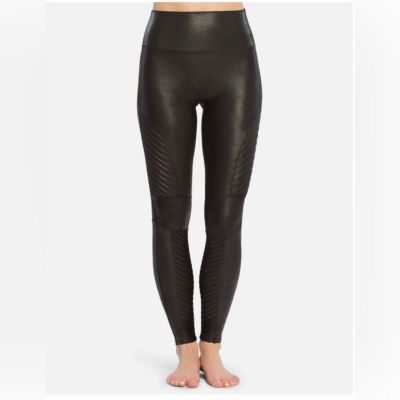 Spanx Faux Leather Moto Leggings in Very Black Small