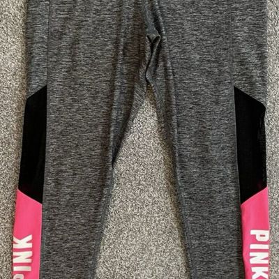 Victoria's Secret PINK Ultimate Size L Gray Pink Black Mesh Panel Leggings (D1)