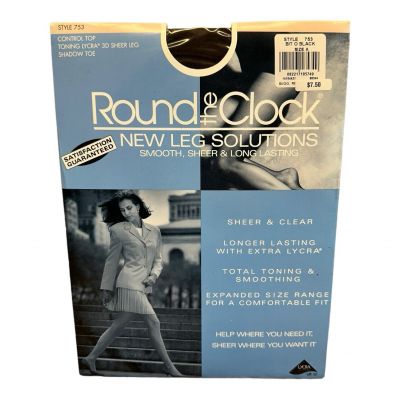 Round the clock style 753 control top toning Lycra pantyhose size A bit o black