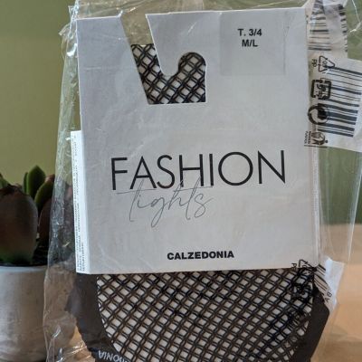 CALZEDONIA LITTLE DIAMOND PATTERN FISHNET PANTYHOSE TIGHTS SIZE M/L  BLACK