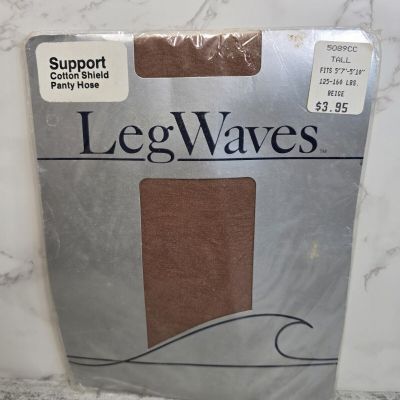 Vintage Leg Waves Nylon Sheer  Pantyhose USA Solid Tall Beige Tan Cottonshield