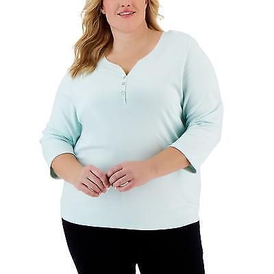 Karen Scott Plus Size 3/4-Sleeve Henley Top, 1X