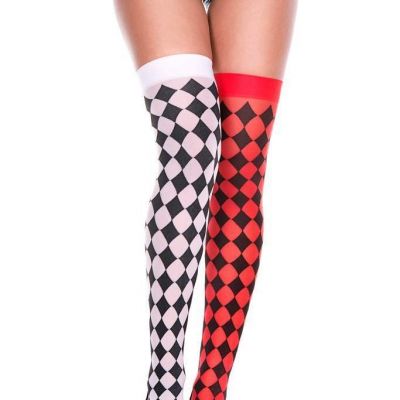 NEW sexy MUSIC LEGS mismatch HARLEQUIN diamond PRINT thigh HIGHS stockings JOKER