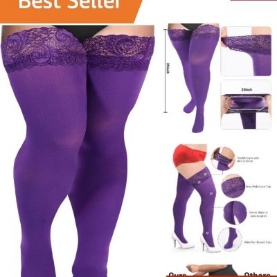 Violet Plus Size Thigh High Stockings with Silicone Lace Top - Non-Slip Comfort